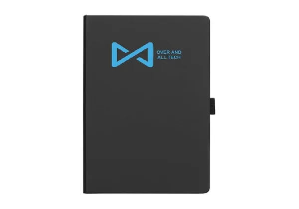 Branded black diary with company logo
